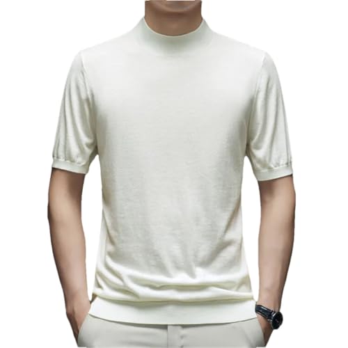 Men Summer Thin O-Neck Wool Short Sleeve Mockneck Knitting Sweater Pullovers