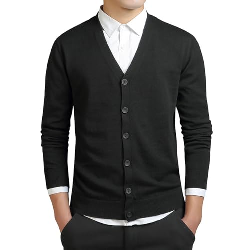 MANBOZIXi Cárdigan Hombre con Botones Suéter, Negro L