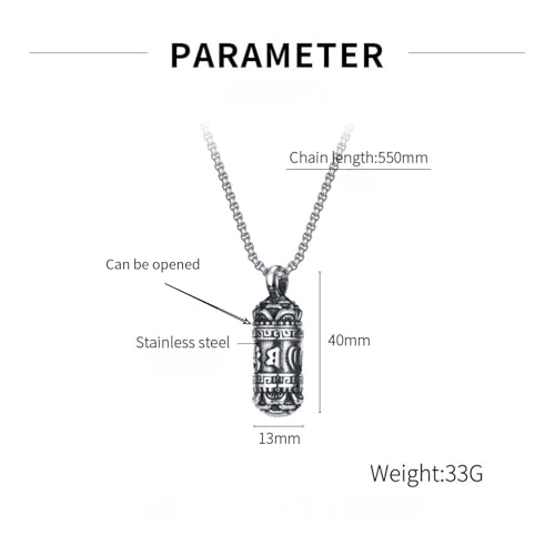 Gau Box Locket Necklace Openable Om Mani Padme Hum Pendant, Vintage Titanium Steel Tibetan Buddhist Amulet for Spiritual Protection2