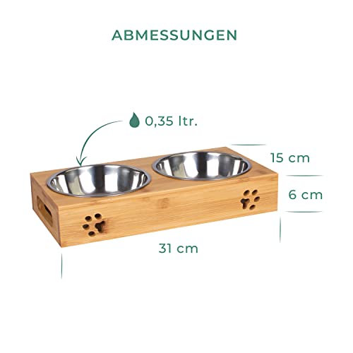 LAUBLUST Futterstation für Haustiere - Napfständer aus Bambus, 2 Edelstahl Fressnäpfe | Futternapf Hunde & Katzen