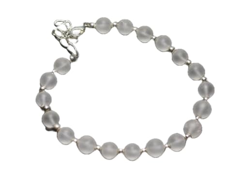 Image of Natural Crystal Quartz 4mm Round Shape Smooth Cut Gemstone Beads 7 Inch Adjustable Silver Plated Clasp Bracelet For Men, Women. Natural Gemstone Stacking Bracelet. | Lcbr 02351