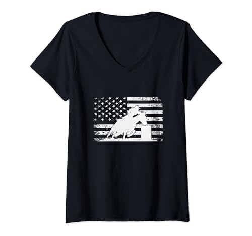 Mujer American Barrel Racing Crazy Horse Camiseta Cuello V