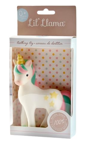 Image of Lil' Llama Baby Teething Toys, Unicorn Teether for Toddler & Baby Boys and Girls, 100% Natural Rubber Squeaker, BPA-Free, Soothe Sore Itchy Gums & Teething Pain (Unicorn)