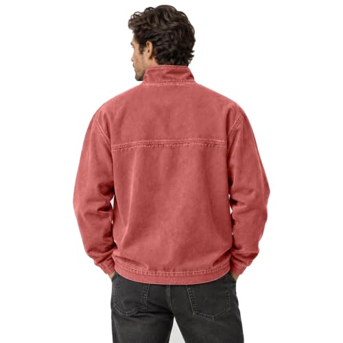 Denim Shirt Men Washed Vintage 1/4 Zip Pullover Shirt Denim Blouse - image 7
