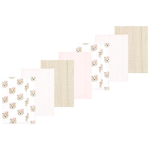 Image of Luvable Friends Hudson Baby Flannel Burp Cloths 7pk, Rosy Taupe Bear