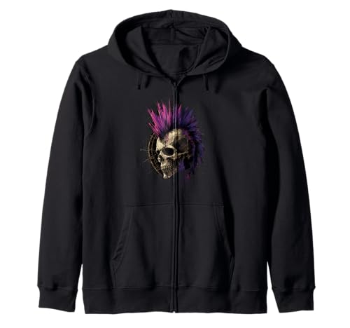 Punk Skull Mohawk Hairstyle Design Zip Hoodie