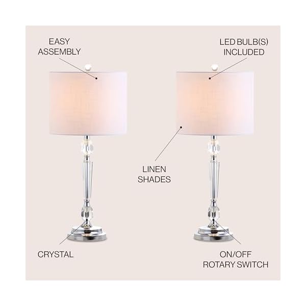 JONATHAN Y JYL2047A-SET2 Set of 2 Table Lamps Victoria 27" Crystal LED Table Lamp Modern Contemporary Bedside Desk Nightstand Lamp for Bedroom Living Room Office College Bookcase, Clear - Image 4