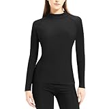 TERODACO Rash Vest Women Quick Dry SPF50 Swim Top Women Long Sleeve Stretchy Rash Guard Ladies Swimsuit Surfing Wetsuit Top,Soft Lightweight Seamless 116 Black M