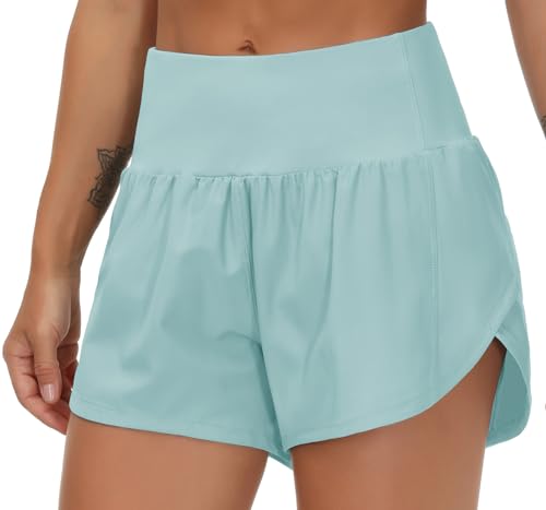 Image of THE GYM PEOPLE Womens High Waisted Running Shorts Quick Dry Athletic Workout Shorts with Mesh Liner Zipper Pockets