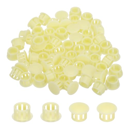 Image of MECCANIXITY 64PCS 13mm(1 /2 inch) Beige Plastic Hole Plugs, Flush Type Panel Hole Plugs Insert End Caps for Locking Hole Tubes Furniture Cabinet