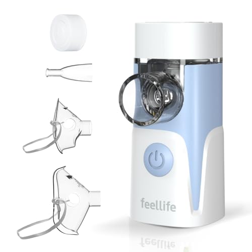 FEELLIFE Aerosol Portatile Silenzioso,Aerosol Portatile per Adulti e Bambini, Aerosol Ricaricabile con 2 Maschere E Boccaglio E Parte Sostituibile-Blu