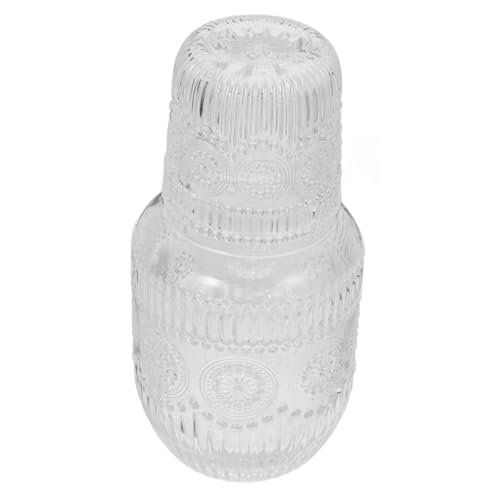 Cabilock Elegant Glass Water Bottle Set 600ml 160ml Versatile Beverage Jugs Large Hydration Water Bottle Night Carafe Cup for Kitchen Home