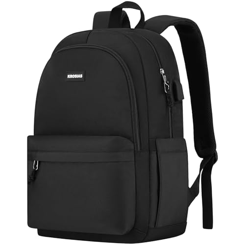 KROSIAS Mochila ligera e informal para laptop con puerto de carga USB para hombres y mujeres, Negro -, 39,63 cm