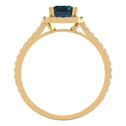 Clara Pucci 2.08 Emerald Cut Solitaire W/Accent Halo Natural London Blue Topaz Bridal Wedding Statement Ring Solid 18K Yellow Gold4
