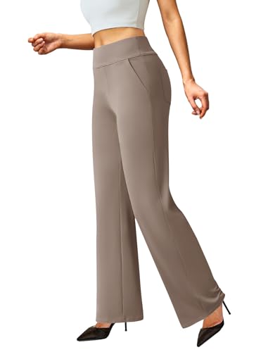 FireSwan Womens Dress Pants Stretchy Wide Leg Work Pants Business Casual Trousers Pull On Office Slacks with 4 Pockets