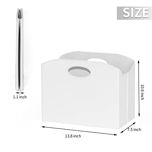EZDeco Magazine Holder Foldable Magazine Rack Floor PU Leather File Holder Newspaper Book Storage Basket Document File Folder Organizer for Office Home (White-1) - Image 3