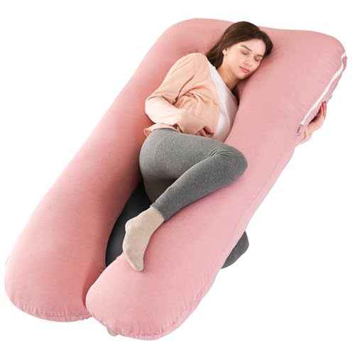 Image of Amagoing Cooling Pregnancy Pillow for Sleeping, U Shaped Maternity Full Body Pillow for Women with Hip, Leg, Back Pain Support, Removable Cooling Cover Included (Pink)