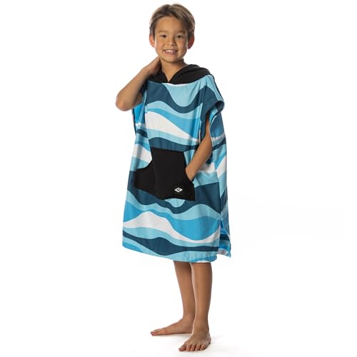 Image of Flow Changing Poncho for Kids - Microfiber Hooded Swim Towel Poncho for Boys & Girls, Perfect for Beach, Pool, or Swim - Quick Dry, Absorbent, Light Weight, and Easy to Pack (Bluewave, Small)