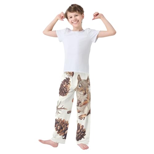 Squirrel Pine Cone Boys Long Pants Soft Trousers Elastic Waist Kids Lounge Bottoms with Pockets S-XL2