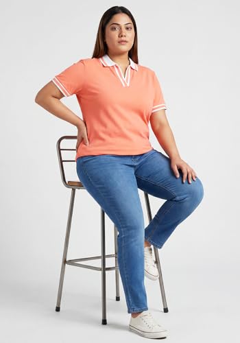 Image of Wear Your Opinion Plus Size Women Polo V Neck Stripe Collar Tshirt Top | Half Sleeve