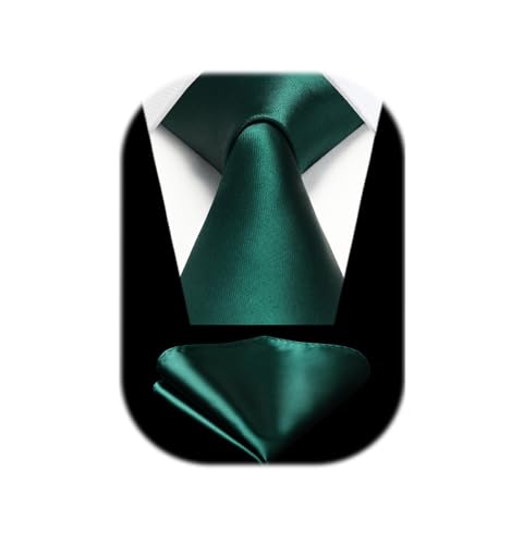 HISDERN Mens Solid Color Ties Formal Satin Necktie and Pocket Square Set Classic Wedding Business Tie & Handkerchief