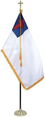 3x5' Christian Indoor Flag Set, Includes Indoor Flag, Base, Spear Finial and Decorative Cord and Tassel