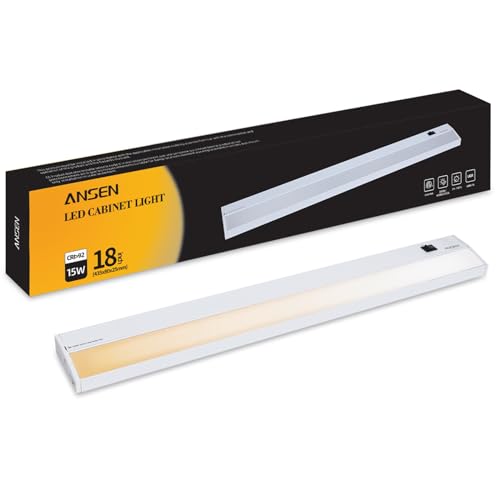 Ansen Under Counter Light, 18 inch 15 Watt LED Light for Kitchen/Hallway/Closet, CRI>92, R9>90, Hardwired Installation, Dimmable, 3000K/4000K/5000K(Warm White, Cool White, Daylight)