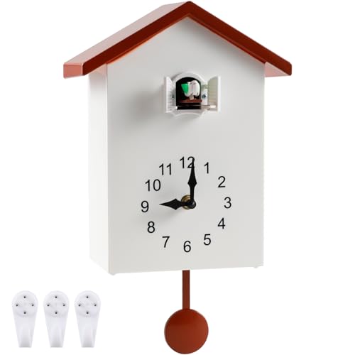 Cuckoo Clock Plastic Cuckoo Wall Clock with Bird Tweeting Sound Hanging Bird Clock Battery Operated Cuckoo Clock White Minimalist Cuckoo Clock Decorative Wall Clock for Home Living Room ?(White)