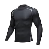 Hotfiary Long Sleeve Compression Shirts for Men Turtle Neck Workout Tops Running Shirts Rash Guard Base Layer Lightweight Dry