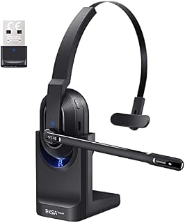 EKSA H5 Bluetooth Headset, Wireless Headsets with AI-Powered Environmental Noise Cancelling Mic Fast -Charging Base, 45Hrs Computer Headset with USB Dongle for Laptop/PC/Trucker/Office