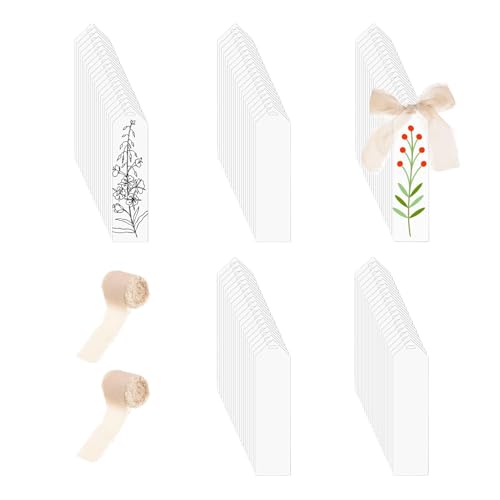 100 Marque-pages vierges en acrylique transparent avec rubans pour bureau et loisirs