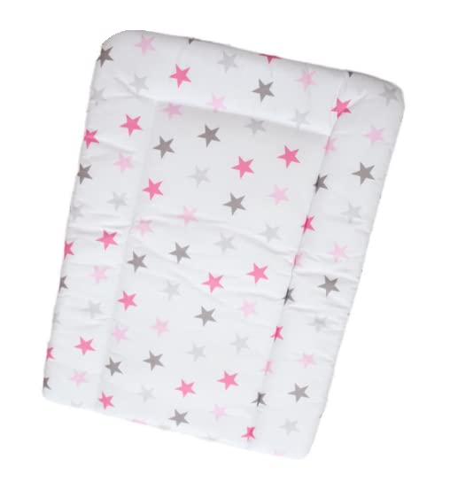 BABYMAM Baby Changing Mat 100% Cotton Padded Soft Nursery for Unit (Grey Pink Stars) — image 1