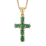 IJ INSPIRING JEWELLERY Emerald Cross Pendant Necklace, 925 Sterling Silver, Precious Gemstone Cross Necklace, Gold Cross, Religious necklace for girls, Gift for her