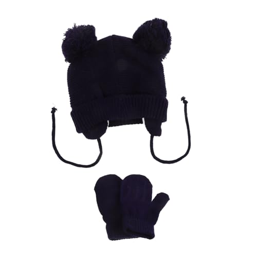 BESPORTBLE 1set Boy Girl Winter Hat Mittens Set Boy Girl Gloves for Fleece Mittens and Hat Newborn Clothes Dark Blue