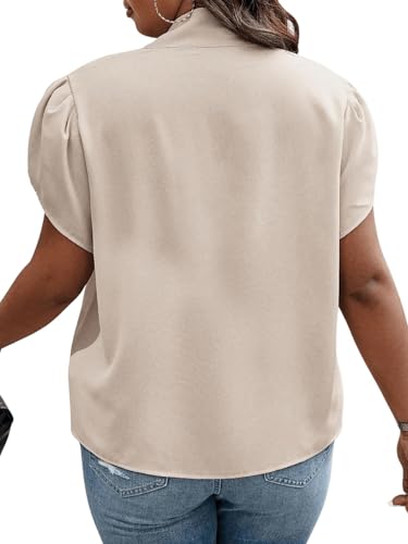 Verdusa Women's Plus Size Work Blouse Bow Tie Neck Petal Sleeve Blouse Office Work Shirt Top2