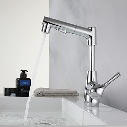 Robinet de lavabo trois jets d'eau à douchette extractible gris - 2