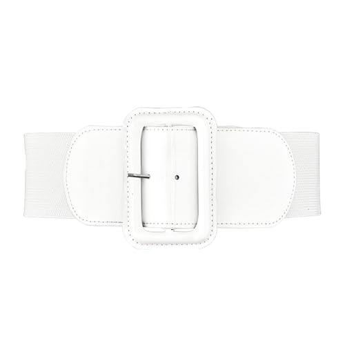 Nhgkju 1 robe pour femme - Taille tricotée - Élastique - Large taille - Sceau embelli - Métal carré - Boucle ardillon - Ceinture (blanc), Blanc., taille unique