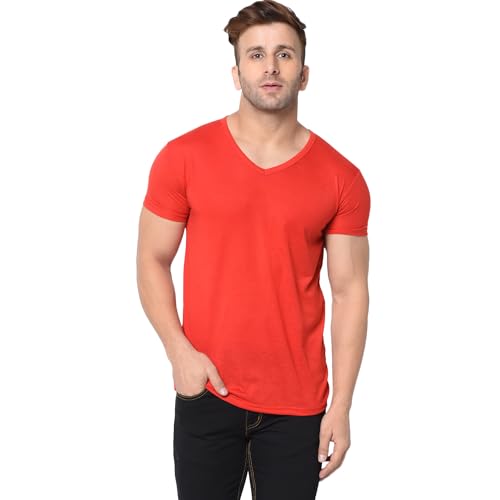 Image of JANGOBOY Men's V Neck Half Sleeve Cotton Blend T-Shirt (Pack of 1)