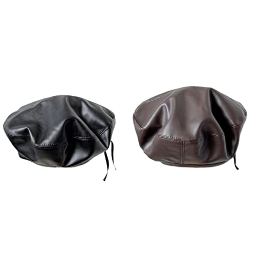 Chapeau femme en cuir synthétique vintage béret marron uni - 6