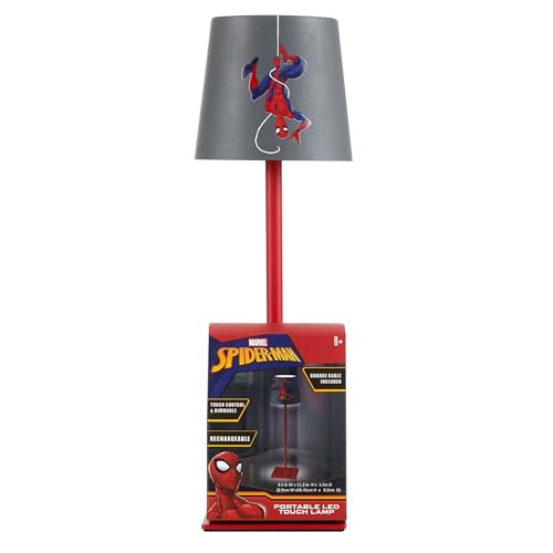 Marvel Spiderman Kids Touch Night Light Lamp Rechargeable Battery Operated Bedroom Table Lamp with Touch On/Off Portable LED Desk Light with Charging Cord for Nursery & Childrens Room