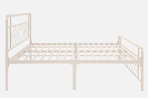 Image of Vara Metal King Size Bed Without Storage | Wrought Iron Double Bed with Headboard & Footboard | Sturdy Powder Coated Platform Bed King Size Cot for BedroomLivingRoom Ivory (75x72)