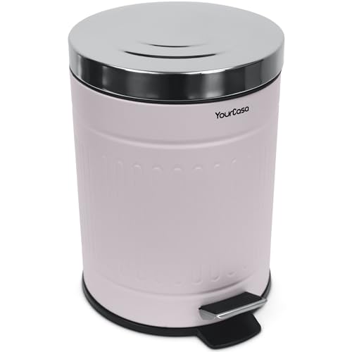 YourCasa® Poubelle de salle de bain, 5 l, en acier inoxydable, style rétro, pour salle de bain et salon, avec couvercle et fermeture amortie, petite poubelle...