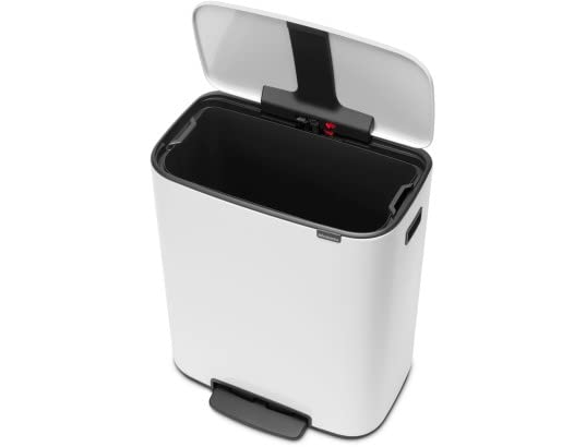 Brabantia Bo Step-On Pedal Trash Can - 16 Gal Inner Bucket (White) Waste/Recycling Garbage Can, Removable Compartment