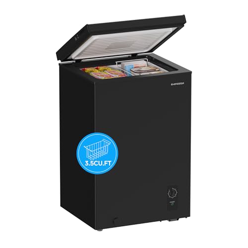 BANGSON 3.5 Cu.Ft Chest Freezer, Compact Deep Freezer with Removable Basket, Adjustable Thermostat, Energy-Saving, Quiet Mini Freezer for Home/Dorm/Apartment/Garage,Black