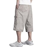 [ｉｎｏｔｅｎｋａ] カーゴパンツ メンズ ハーフパンツ ショートパンツ L-6XL 大きいサイズ 6つポケット 七分丈 無地 ゆったり ビッグシルエット 半ズボン 作業着 調整紐 アウトドア ワイドタイプ カジュアル 通気 春夏(XL 2016ライトカーキ)