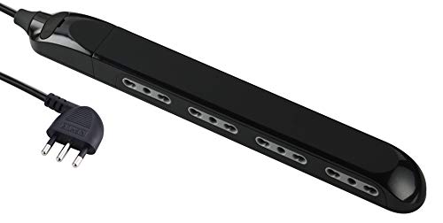 Electraline 61911 Regleta Super Slim para ahorrar espacio, 23 mm, 4 tomas bivalentes 10/16 A, enchufe 90° 16 A, cable 1,5 m, negro