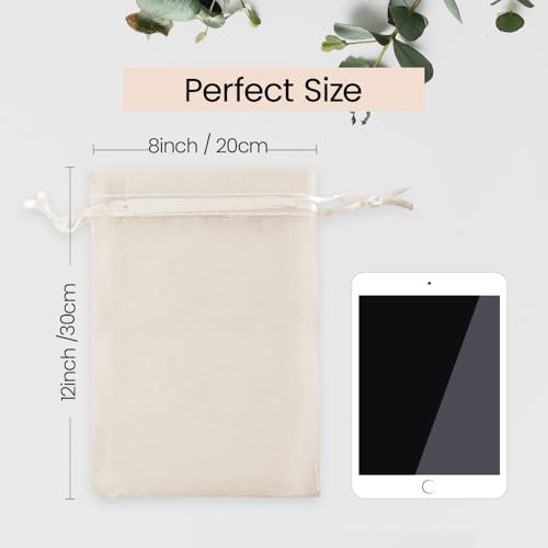 Image of Meowoo 100PCS Organza Bags, 8x12in Small Mesh Bags Drawstring, Mesh Gift Bags Drawstring for Jewelry, Candy, Christmas, Sachets, Festivals, Bathroom Soaps, Makeup Organza, Wrapping Supplies(beige)