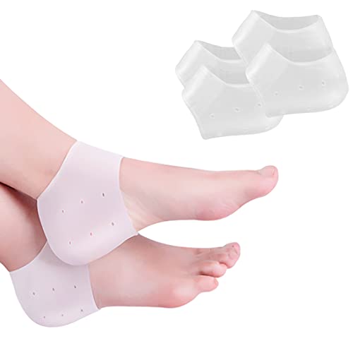 Protector de Talon, 2 Pares Protector Talon Silicona Talon Gel, Calcetines de Gel para Fascitis Plantar, Alivia el Dolor y la Presión en el Talón
