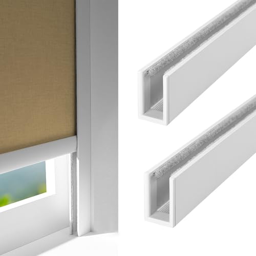 2 Pack Light Blocking Strips for Window Frame U Shape, Sun Shades Side Rail Tracks for Blinds Privacy, Aluminium Blackout Honeycomb Blind Light Gap Blocker(White 2 Pcs,L 130cm)