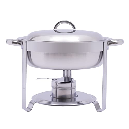 HuKaiL 5L Edelstahl Warmhaltebehälter, Rund Speisewärmer Chafing Dish mit Ständer, Warmhaltegerät Buffetwärmer mit 10kg Tragfähigkeit für Cafeterias, Hotel, Schulkantinen, Bankette, 42 * 32cm, Silber – Bild 7